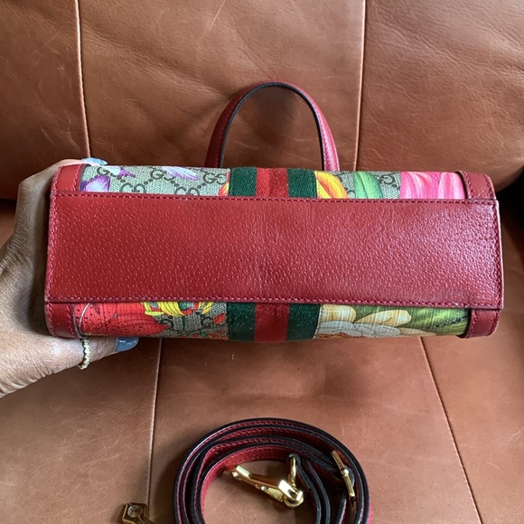 GUCCI GG Supreme Monogram Flora Web Small Ophidia Tote Bag Red - Picture 8 of 17